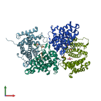 PDB entry 2yaz coloured by chain, front view.