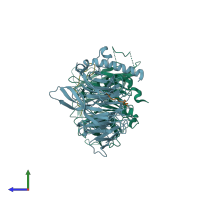 PDB entry 2yba coloured by chain, side view.