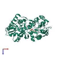 PDB entry 2ybe coloured by chain, top view.