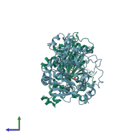 PDB entry 2ybk coloured by chain, side view.