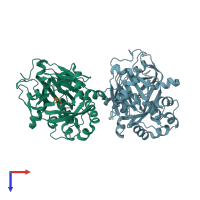 PDB entry 2ybk coloured by chain, top view.