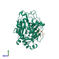 Hetero dimeric assembly 2 of PDB entry 2ybs coloured by chemically distinct molecules, side view.