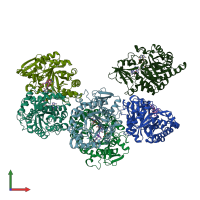 PDB entry 2ybt coloured by chain, front view.