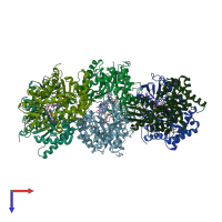 PDB entry 2ybt coloured by chain, top view.