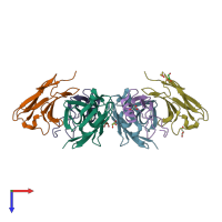 PDB entry 2yc1 coloured by chain, top view.