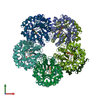 PDB entry 2yce coloured by chain, front view.