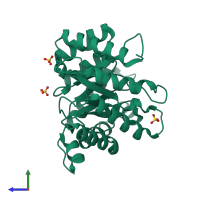 PDB entry 2yci coloured by chain, side view.