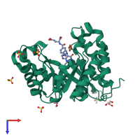 PDB entry 2ycj coloured by chain, top view.