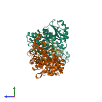 PDB entry 2ycl coloured by chain, side view.