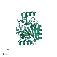 PDB entry 2ycm coloured by chain, side view.