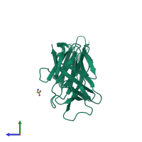 PDB entry 2yd1 coloured by chain, side view.