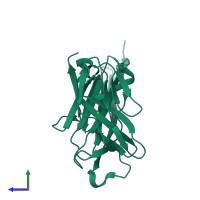 PDB entry 2yd3 coloured by chain, side view.