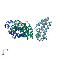 PDB entry 2ydw coloured by chain, top view.