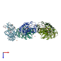 PDB entry 2ydx coloured by chain, top view.