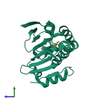 PDB entry 2ye3 coloured by chain, side view.