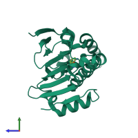 PDB entry 2ye6 coloured by chain, side view.