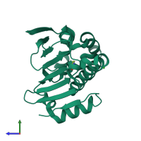 PDB entry 2yeb coloured by chain, side view.