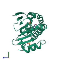 PDB entry 2yee coloured by chain, side view.