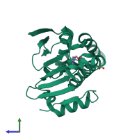 PDB entry 2yeh coloured by chain, side view.