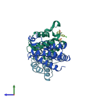 PDB entry 2yek coloured by chain, side view.