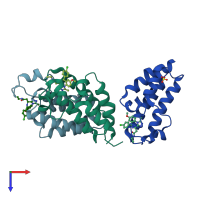 PDB entry 2yek coloured by chain, top view.