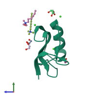 PDB entry 2yeo coloured by chain, side view.