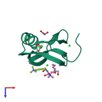 PDB entry 2yeo coloured by chain, top view.