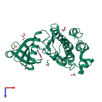 PDB entry 2yex coloured by chain, top view.