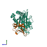 PDB entry 2yez coloured by chain, side view.