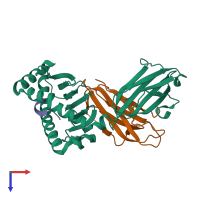 PDB entry 2yez coloured by chain, top view.