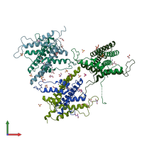 PDB entry 2yf3 coloured by chain, front view.