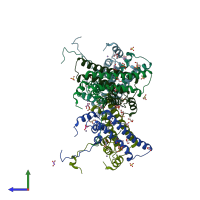 PDB entry 2yf3 coloured by chain, side view.