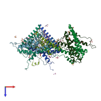 PDB entry 2yf3 coloured by chain, top view.