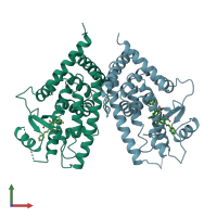 PDB entry 2yfe coloured by chain, front view.