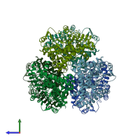 PDB entry 2yfh coloured by chain, side view.