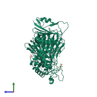 PDB entry 2yfn coloured by chain, side view.