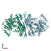 PDB entry 2yfq coloured by chain, front view.