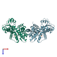 PDB entry 2yfq coloured by chain, top view.