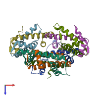 PDB entry 2yfw coloured by chain, top view.