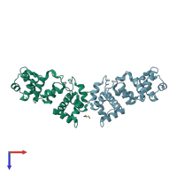 PDB entry 2yg9 coloured by chain, top view.