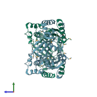 PDB entry 2ygk coloured by chain, side view.
