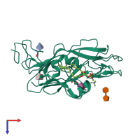 PDB entry 2ygq coloured by chain, top view.