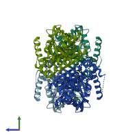 PDB entry 2yh2 coloured by chain, side view.