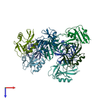 PDB entry 2yhf coloured by chain, top view.