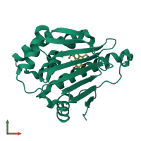 PDB entry 2yi0 coloured by chain, front view.