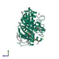 PDB entry 2yi1 coloured by chain, side view.