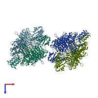 PDB entry 2yic coloured by chain, top view.