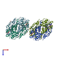 PDB entry 2yim coloured by chain, top view.