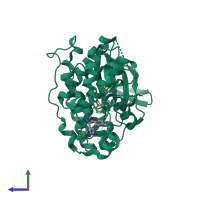 PDB entry 2yiw coloured by chain, side view.