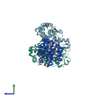 PDB entry 2yjp coloured by chain, side view.